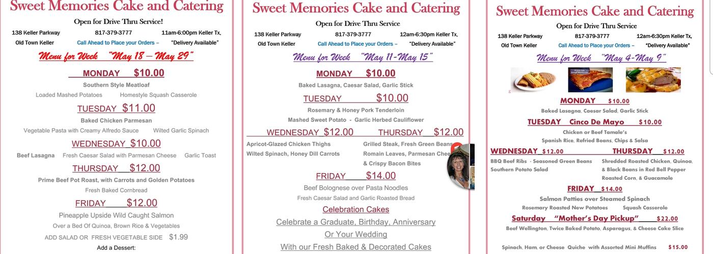 Sweet Memories Cake & Catering Menu