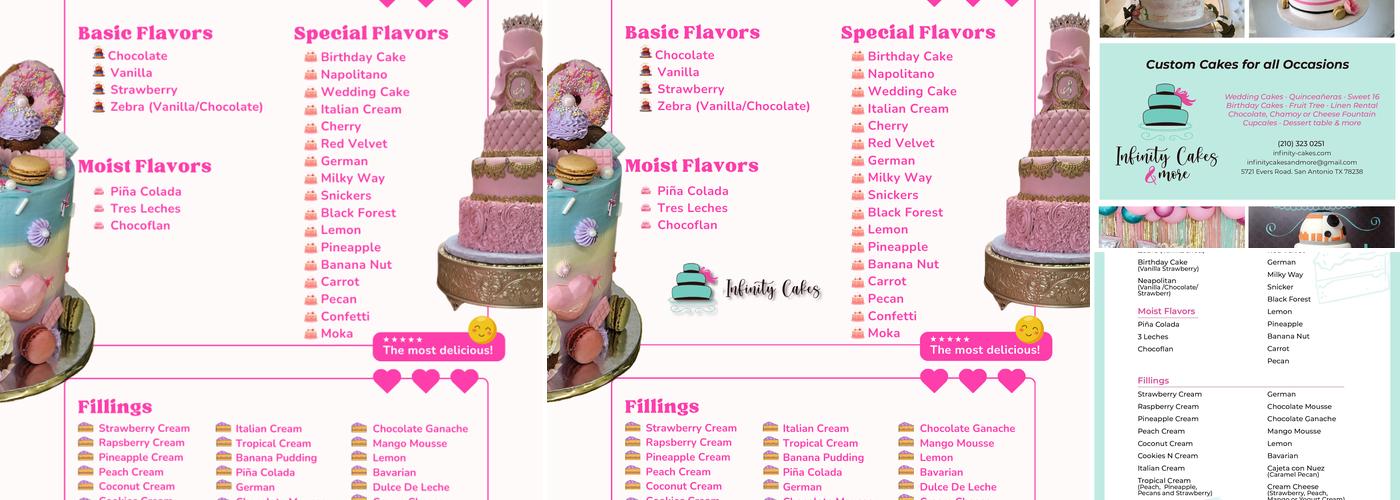Infinity Cakes & More Menu