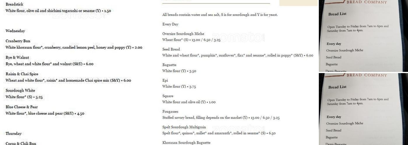 True Loaf Bread Company Menu