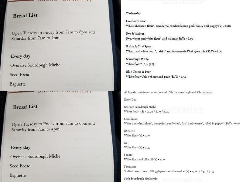 True Loaf Bread Company Menu