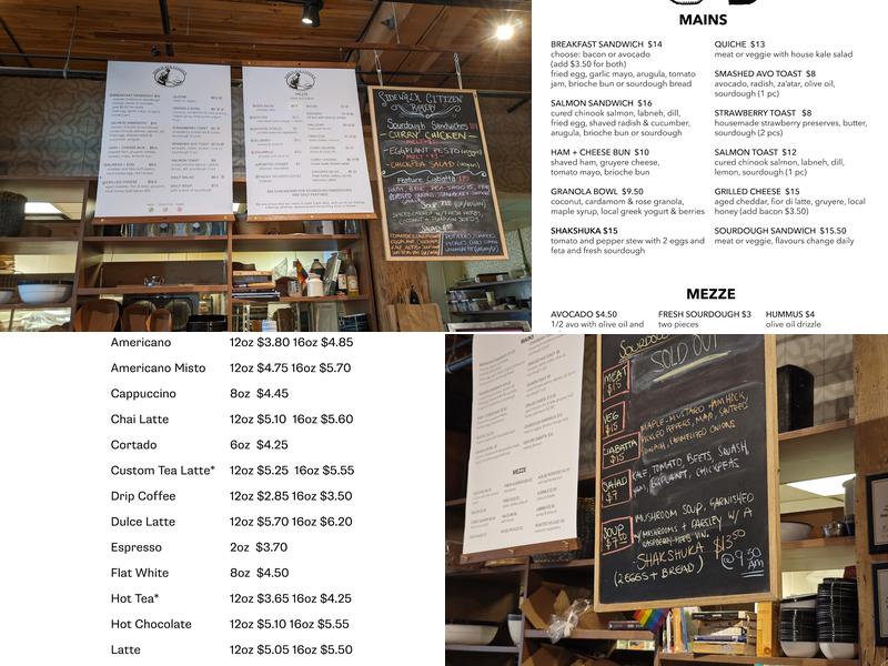 Sidewalk Citizen Bakery Menu