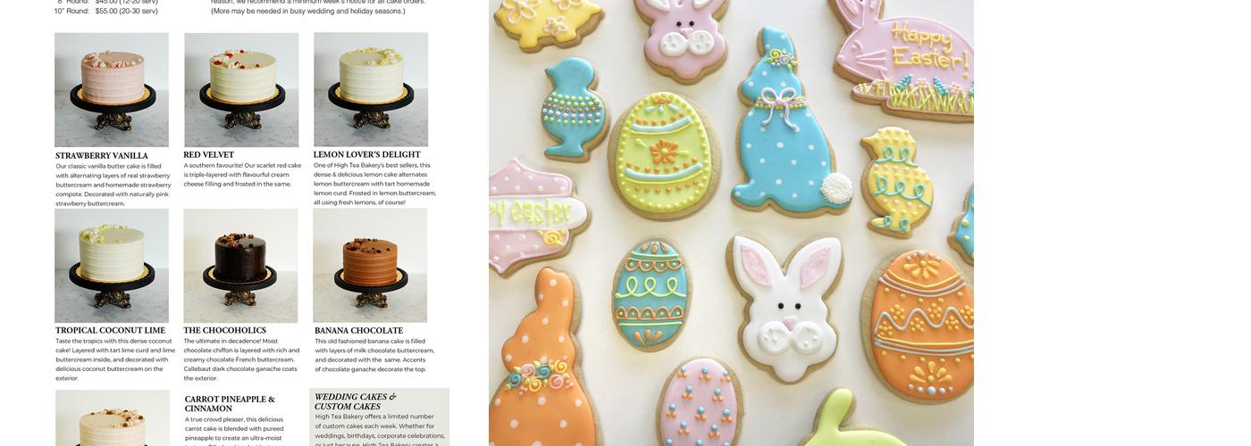 High Tea Bakery Menu