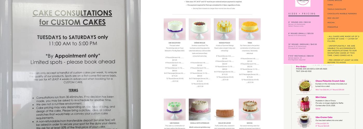 Sugar Blooms and Cakes Inc. Menu