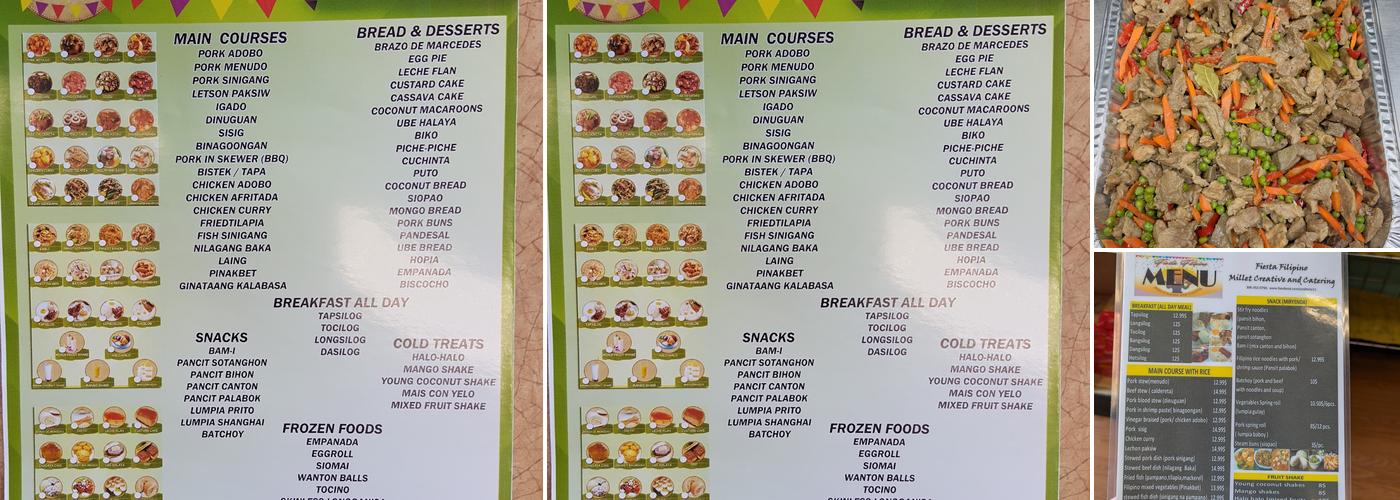Fiesta Filipino Millet creative and catering Menu