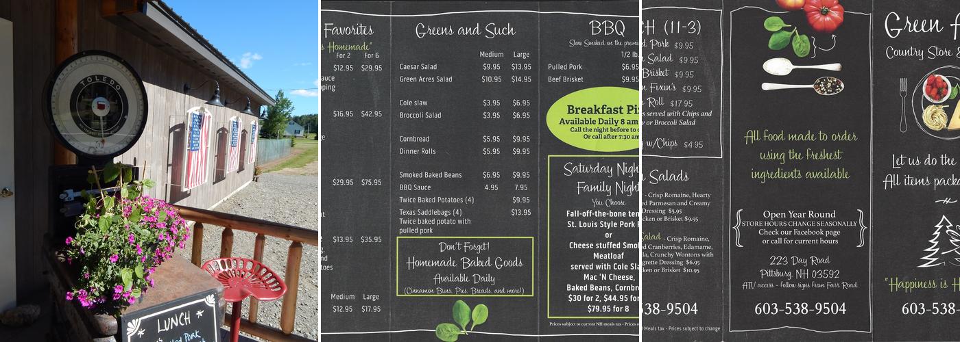 Green Acres Country Store Menu