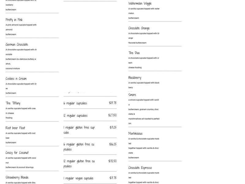 Edible Elegance Cake Shop Menu
