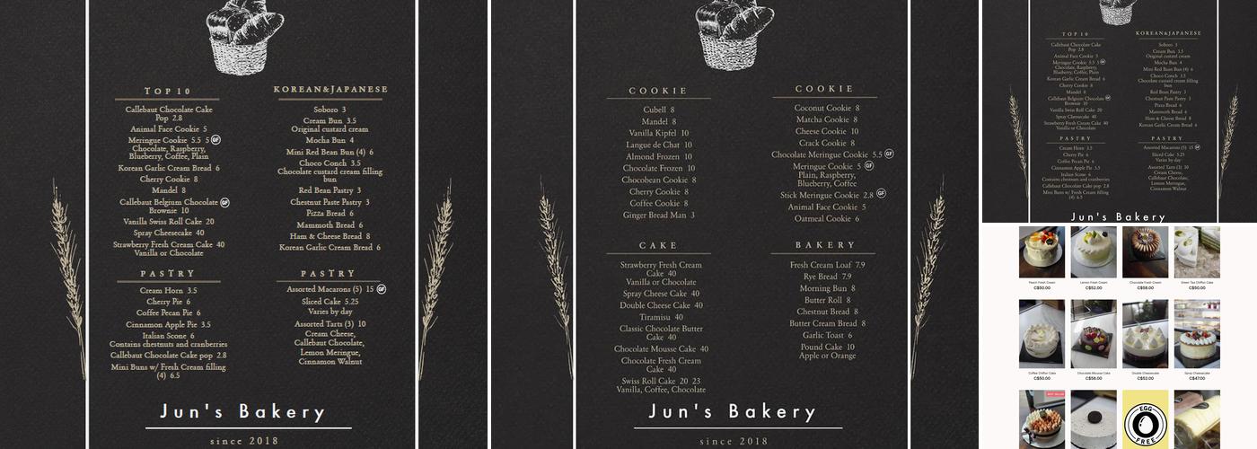 Jun's Bakery Menu