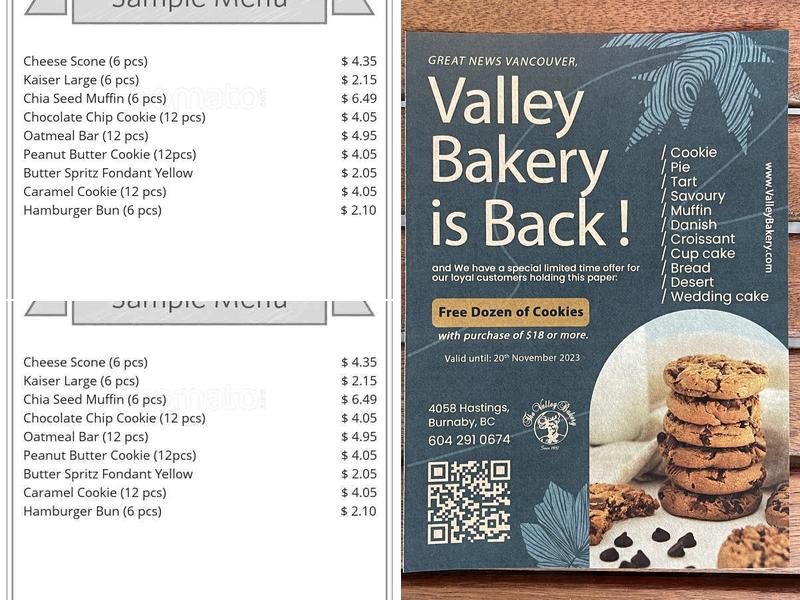 The Valley Bakery Menu
