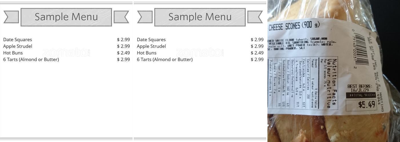 Hill's Bakery Menu