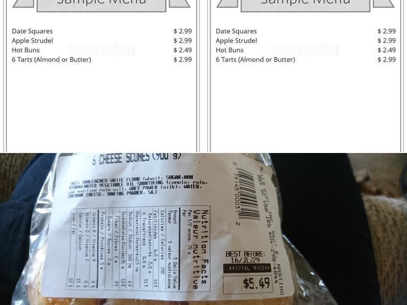 Hill's Bakery Menu