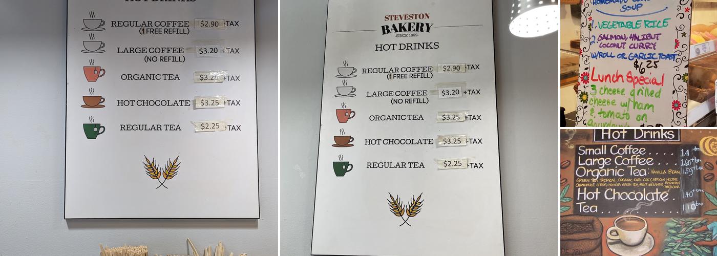 Steveston Bakery Menu