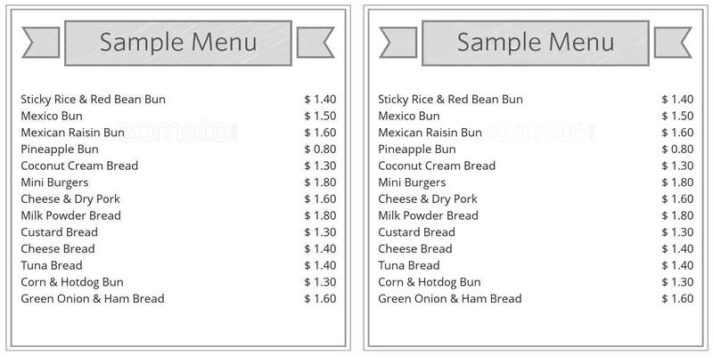Mega Bakery Menu