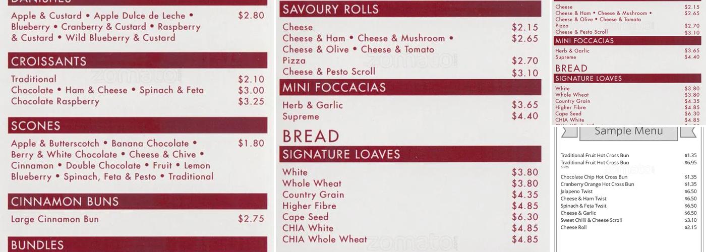COBS Bread Bakery Clayton Crossing Menu