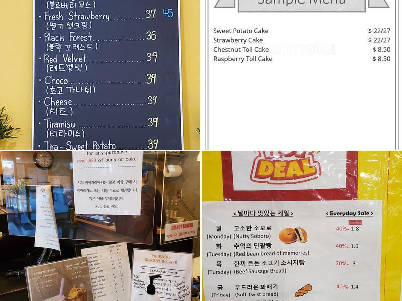 Mr. Paris Bakery Menu