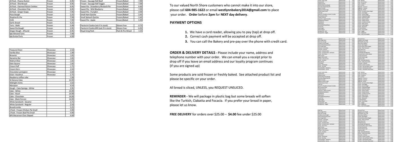 Westlynn Bakery Menu