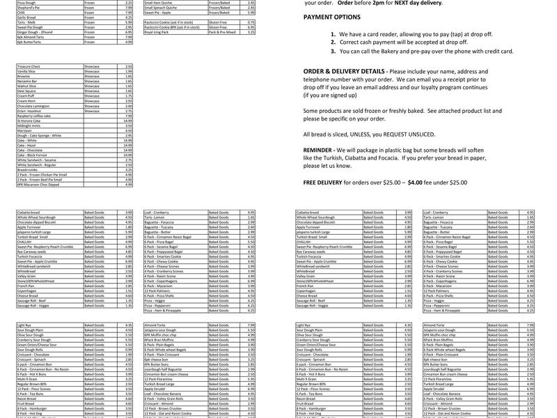 Westlynn Bakery Menu