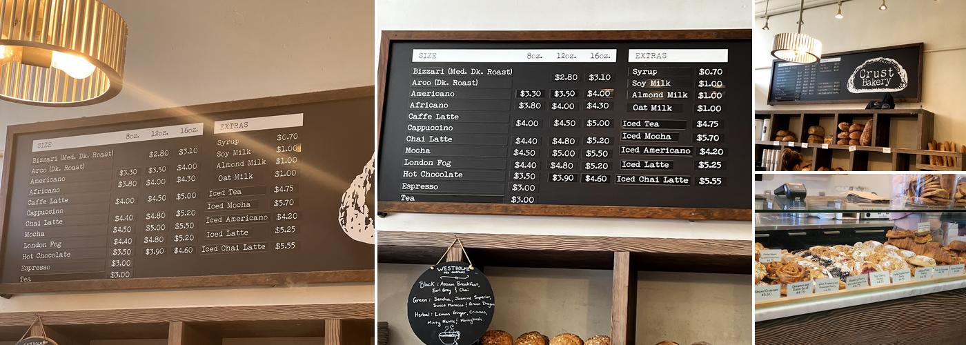 Crust Bakery Menu