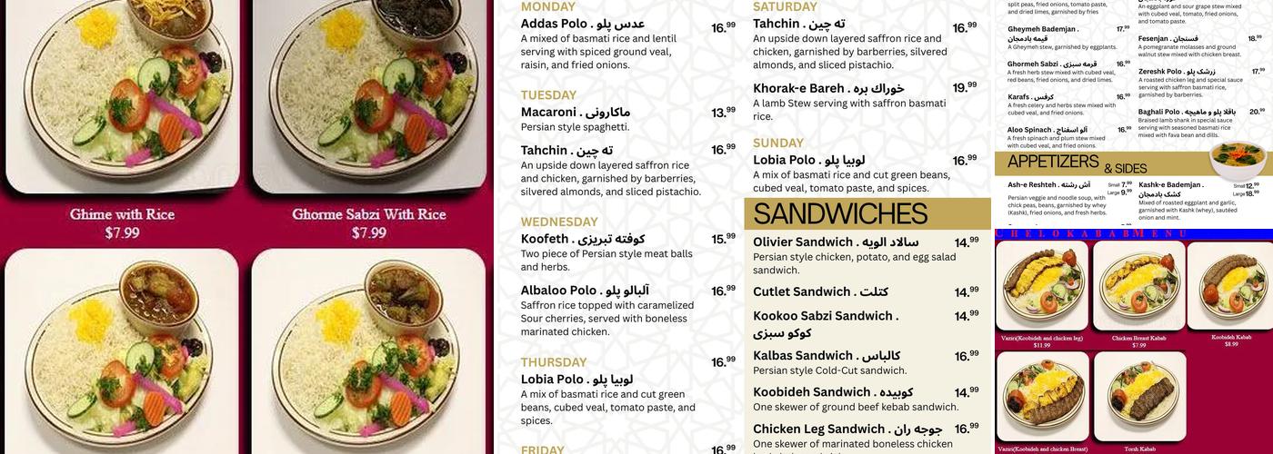 Daryani Fine Bakery Menu