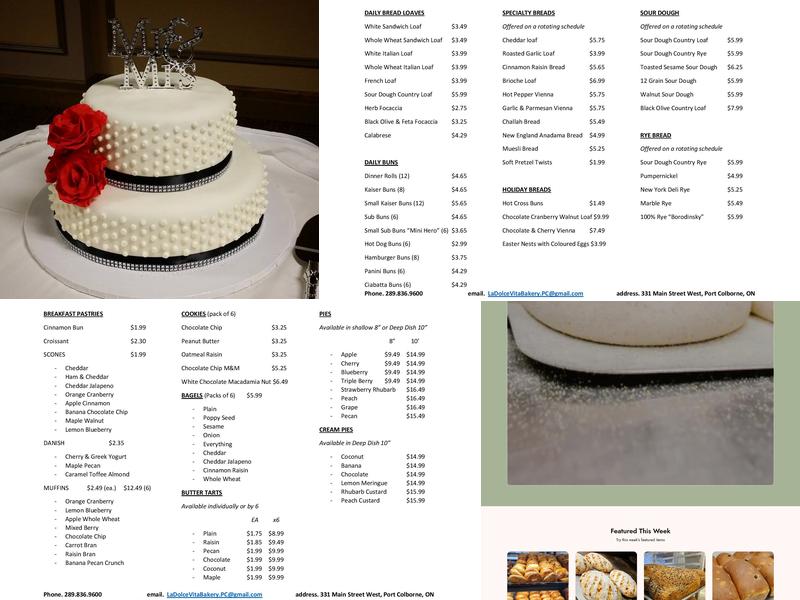 La Dolce Vita Bakery Menu