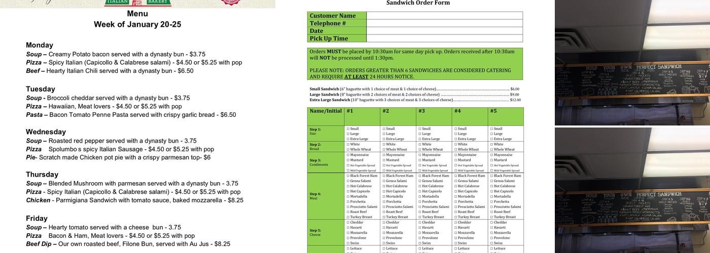 Calgary Italian Bakery Menu