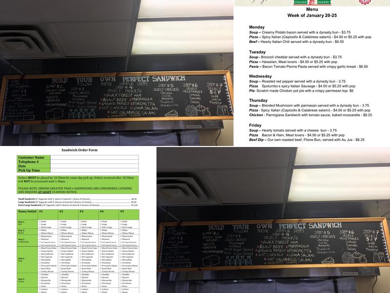 Calgary Italian Bakery Menu