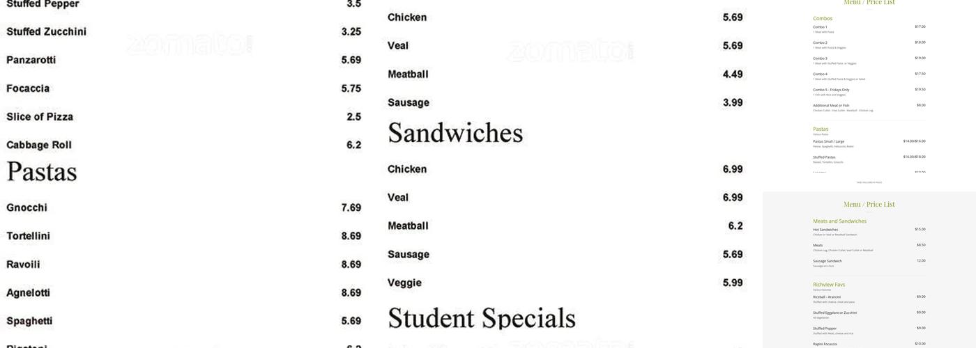 Richview Bakery Menu