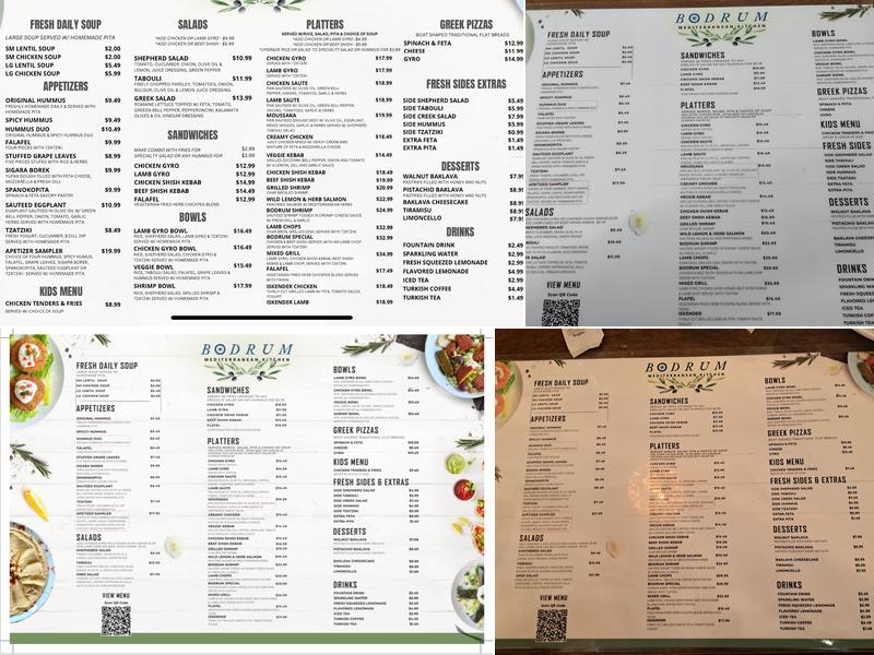 Bodrum Mediterranean Kitchen Menu