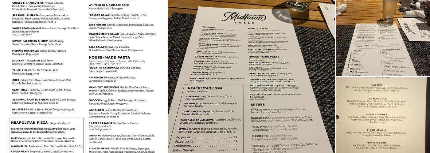 Midtown Table Menu