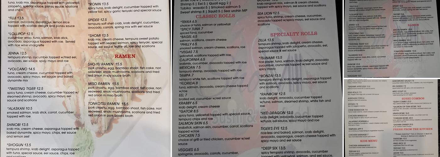 Shomi Sushi & Seafood Menu