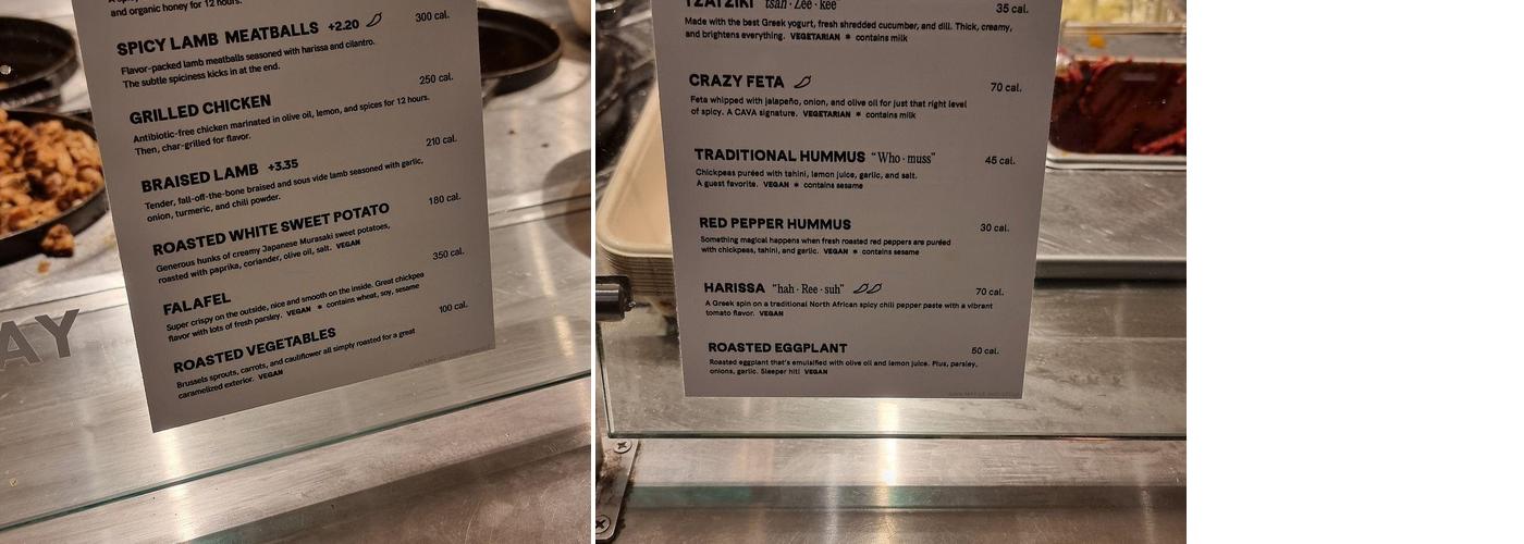 CAVA Menu
