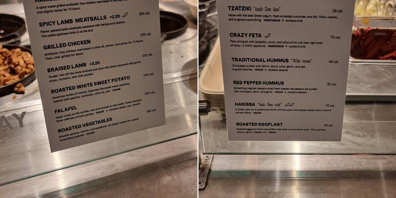 CAVA Menu