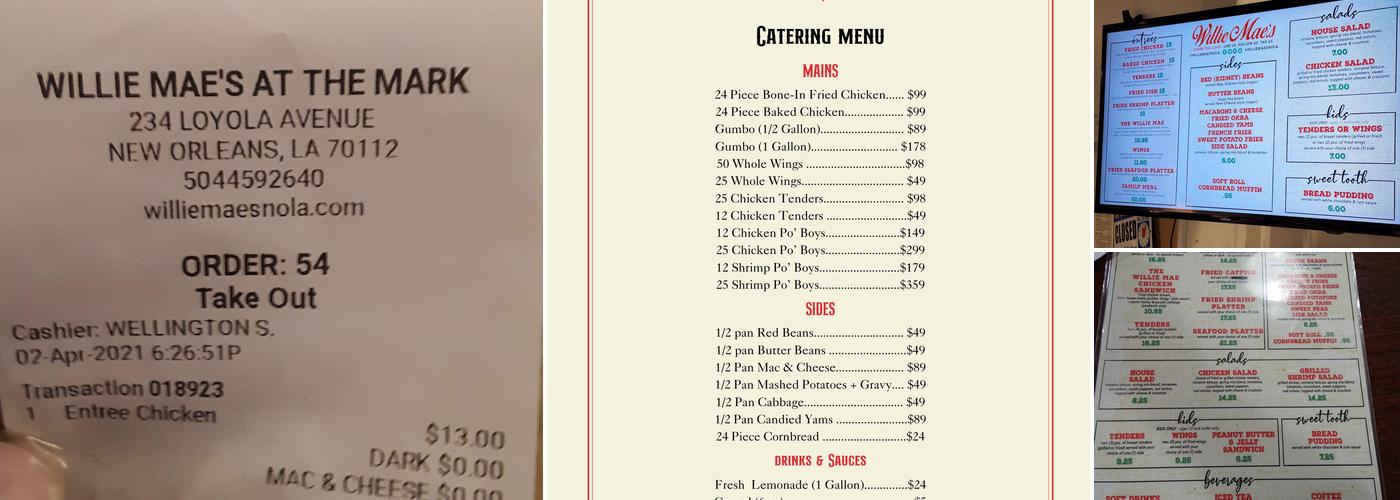 Willie Mae’s Menu