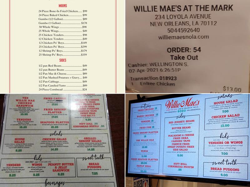 Willie Mae’s Menu