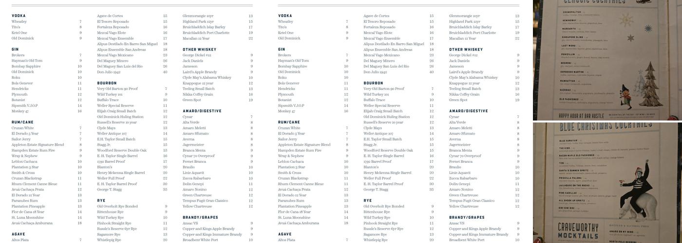 Bar Hustle Menu