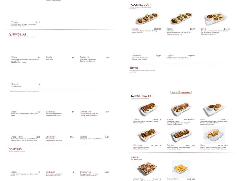 Vamos Con Gloria Menu