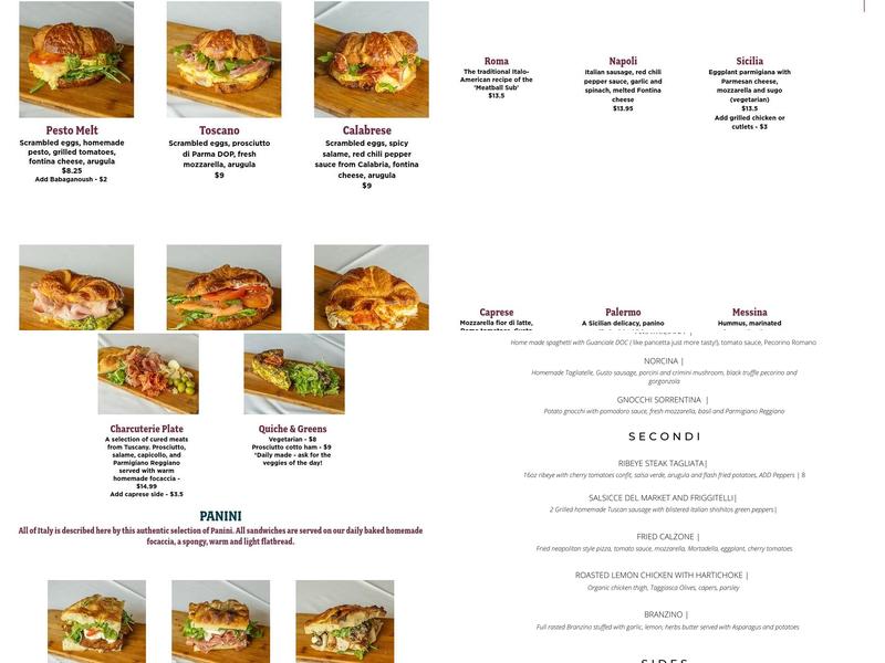 Gusto Italian Café Menu