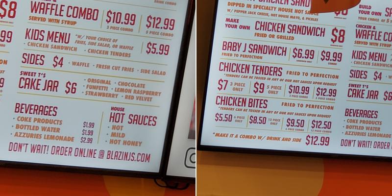 Blazin' J's Menu