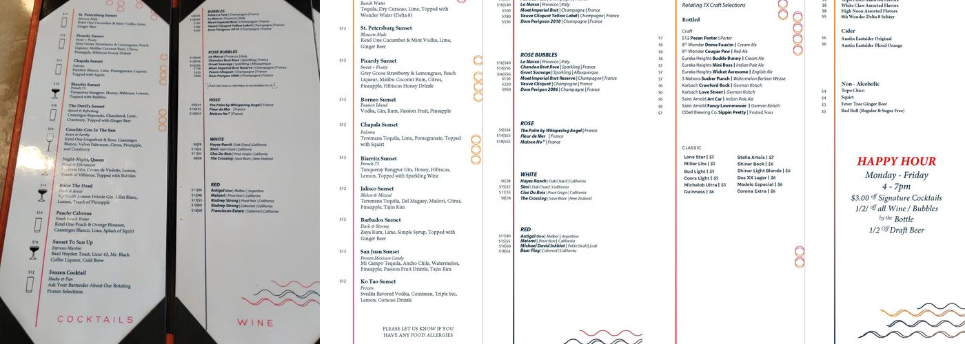 Sunset Menu