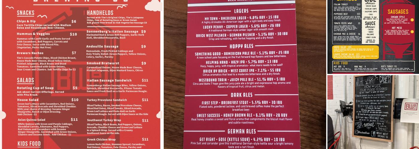 Brick West Brewing Menu