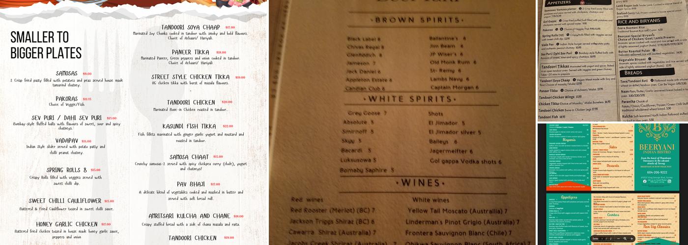 Beeryani - Indian Bistro & Bar Menu