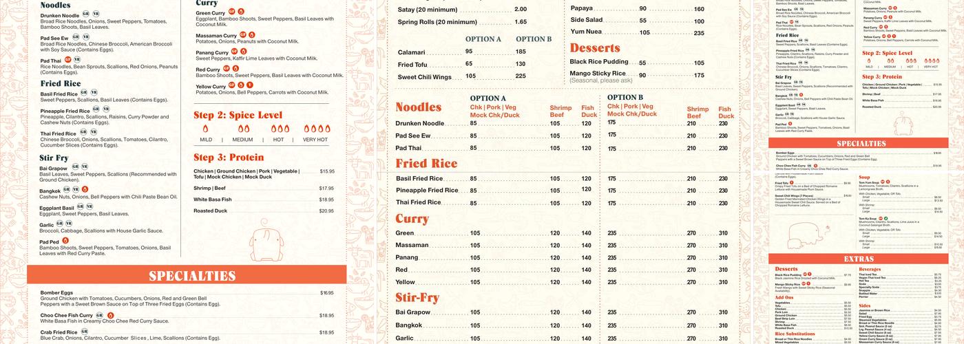 Bahn Thai Menu