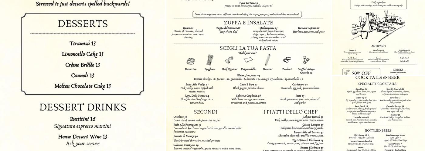 RustiCucina Menu