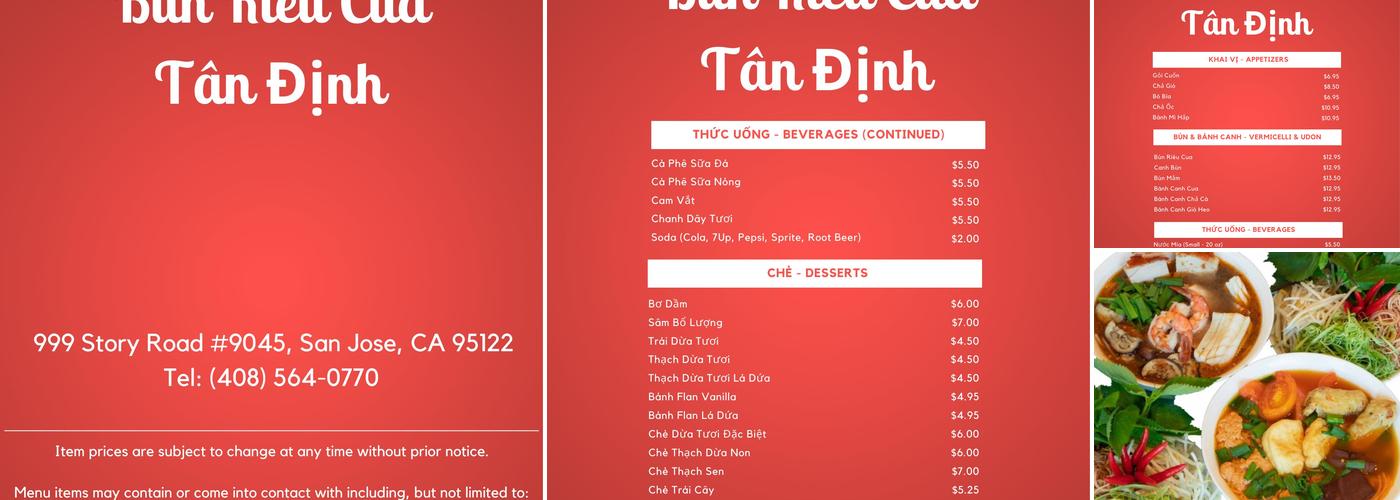 Bún Riêu Cua Tân Định Menu