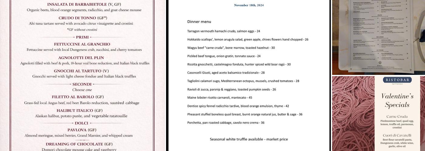 Ristobar Menu