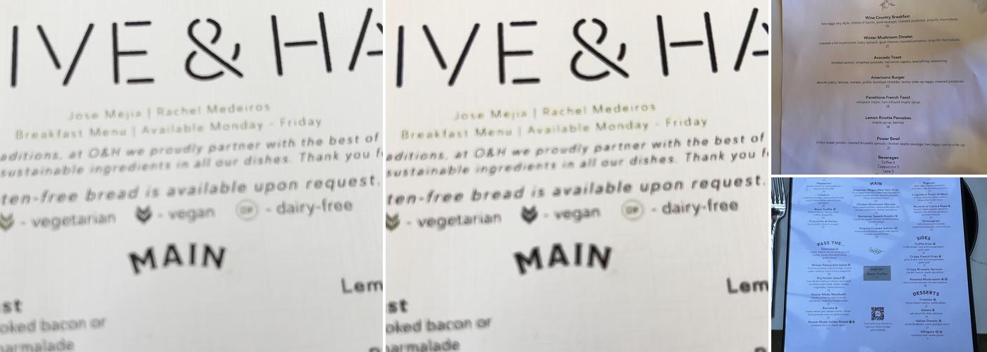 Olive & Hay Menu
