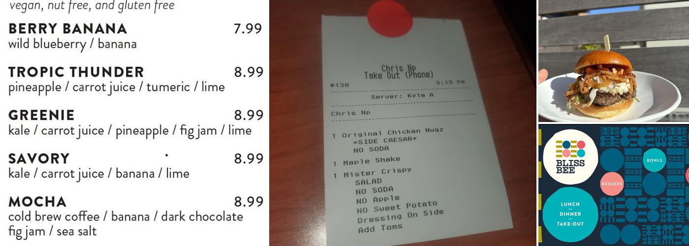 Bliss Bee Menu