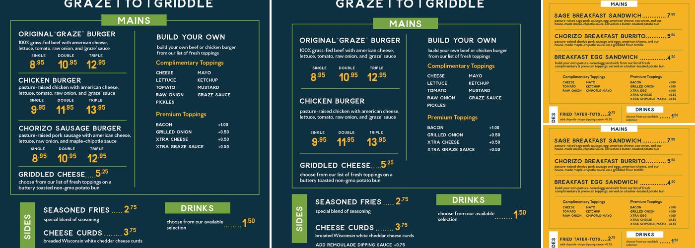 Graze to Griddle Menu