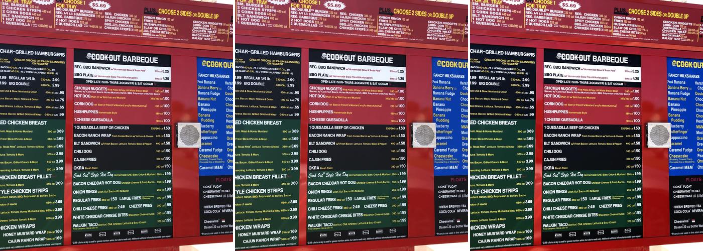 Cook Out Menu