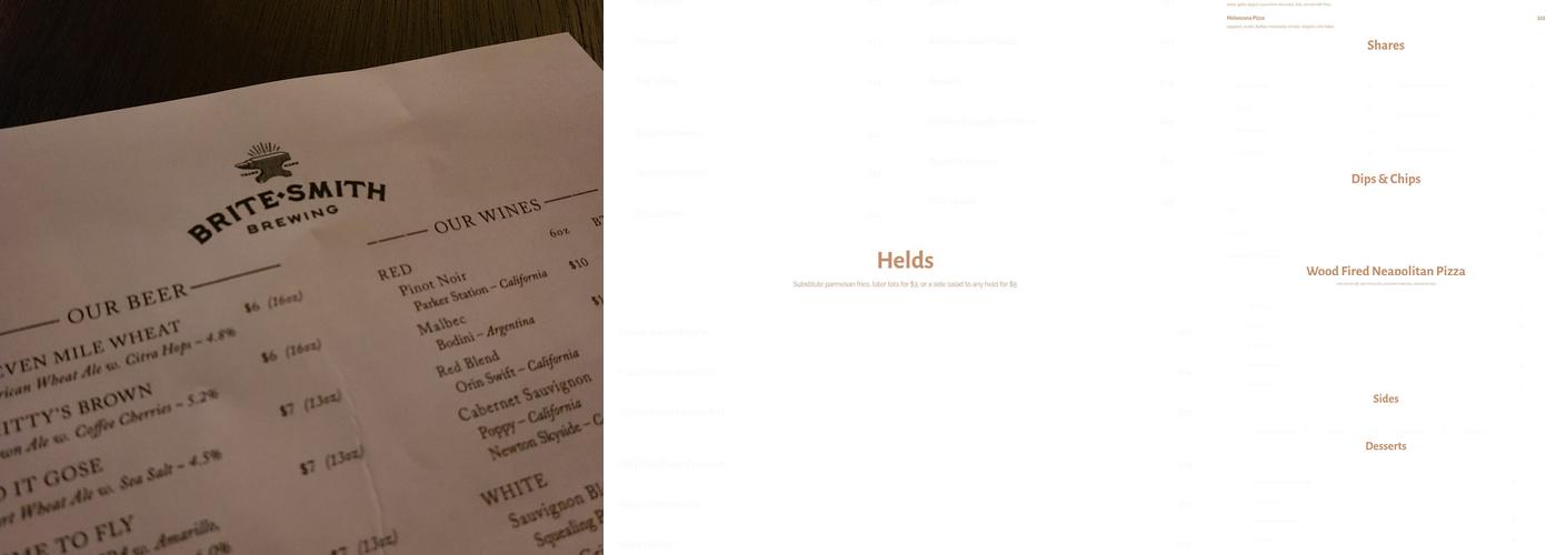 Britesmith Brewing Menu