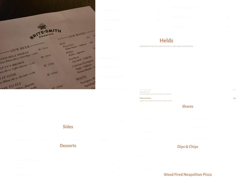 Britesmith Brewing Menu